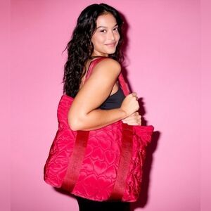 Victoria's Secret Valentine's Day Red Hearts Logo Quilted Tote Bag Large Purse